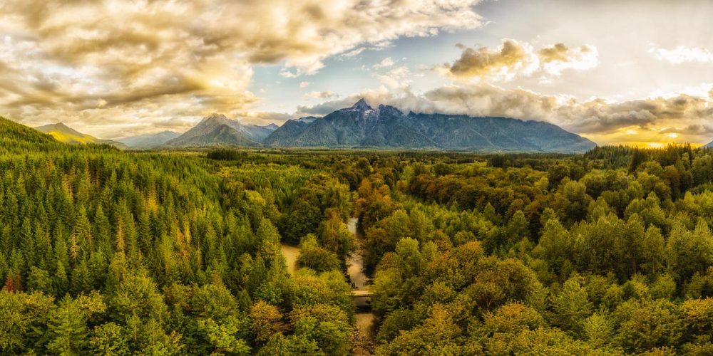 Looking down the North Fork Stillaguamish Valley toward Whitehorse & Jumbo Mountains, photo by Charlie Duncan Photography