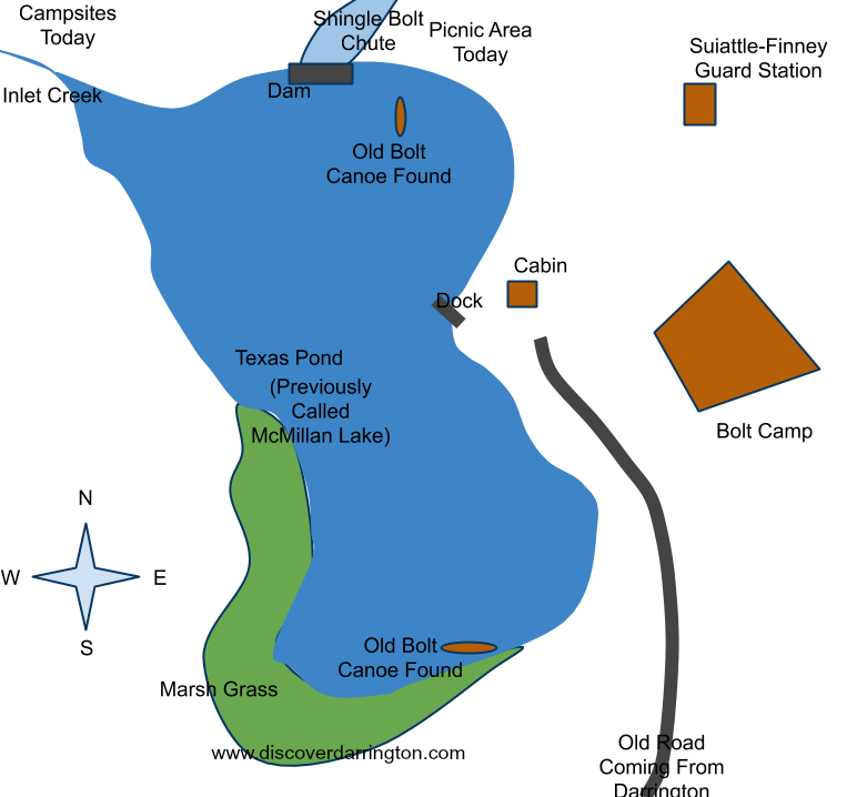 Texas Pond Bolt Camp, map by Martha Rasmussen